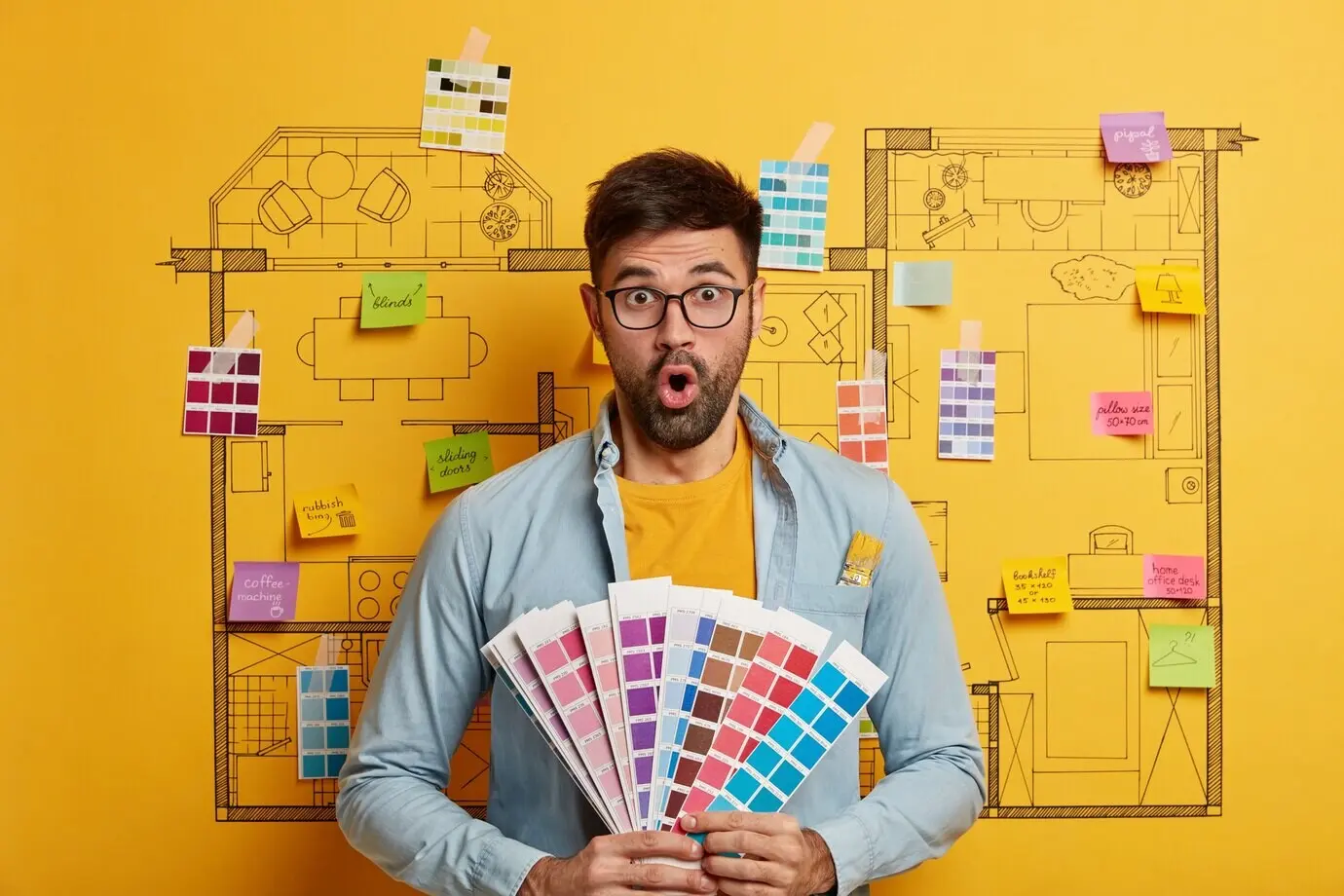 Chico joven, guapo y barbudo preparándose para una renovación.